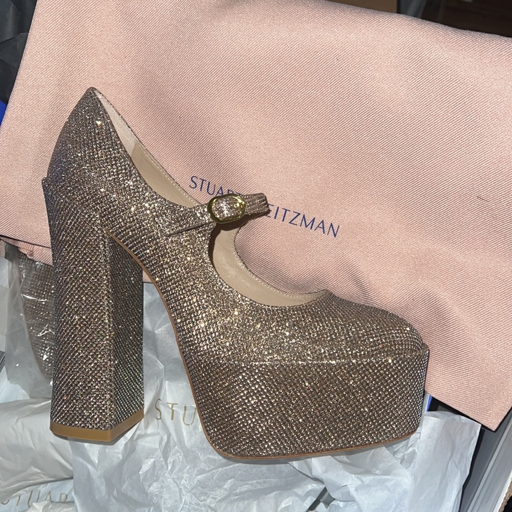 Stuart Weitzman Metallic Mary Jane Platform Pumps sz 7